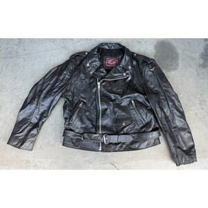 Vintage 90's Durkee's Express Men's Leather Jacket Size XL Tall Black Full Zip